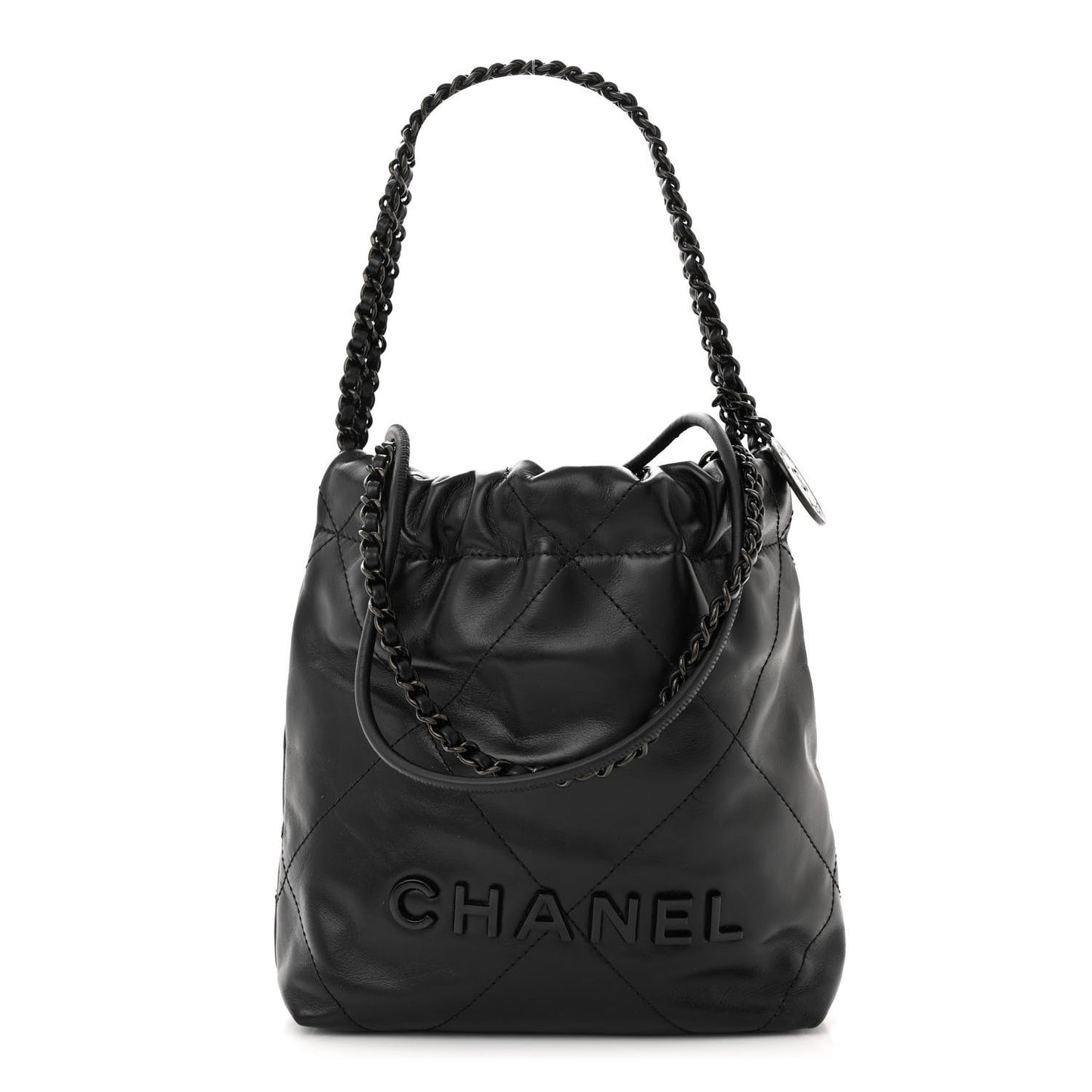 Shiny Calfskin Quilted Monochrome Mini Chanel 22 Black