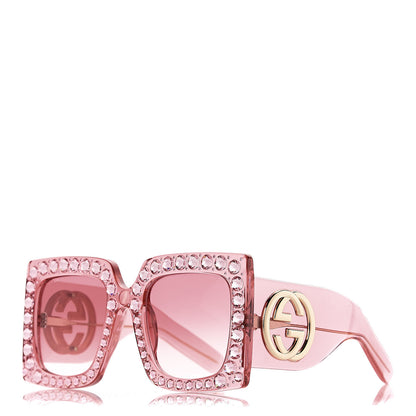 Gucci Acetate Crystal Oversize Sunglasses GG0145S Pink 1 of 9