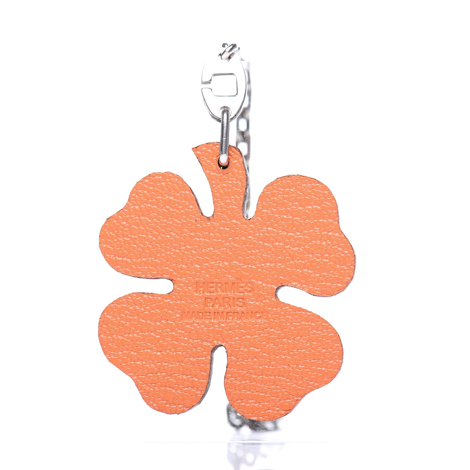 Hermes Chevre Mysore Lucky Clover Key Chain Bag Charm Vert Anis Orange 2 of 5