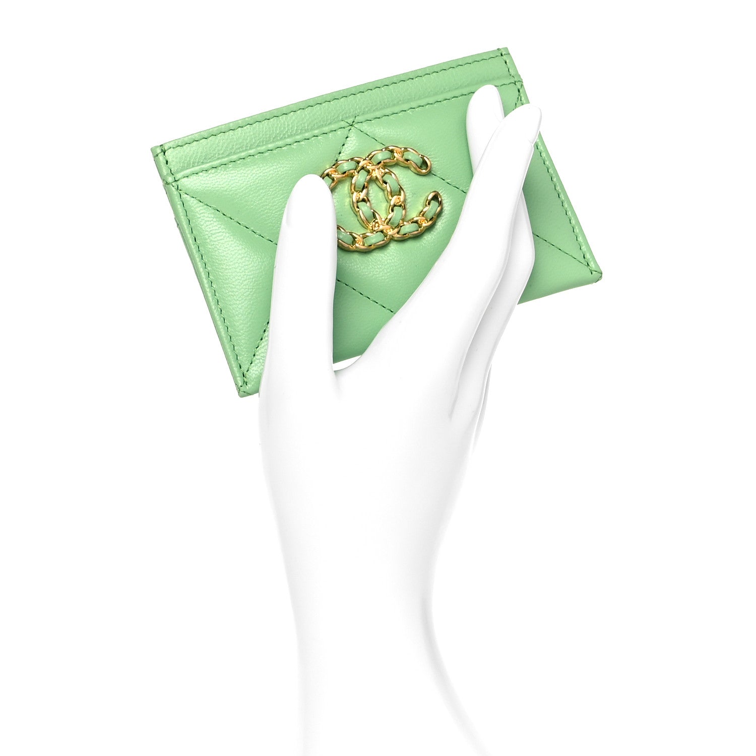Chanel Shiny Goatskin Quilted Chanel 19 Card Holder Green 2 of 10