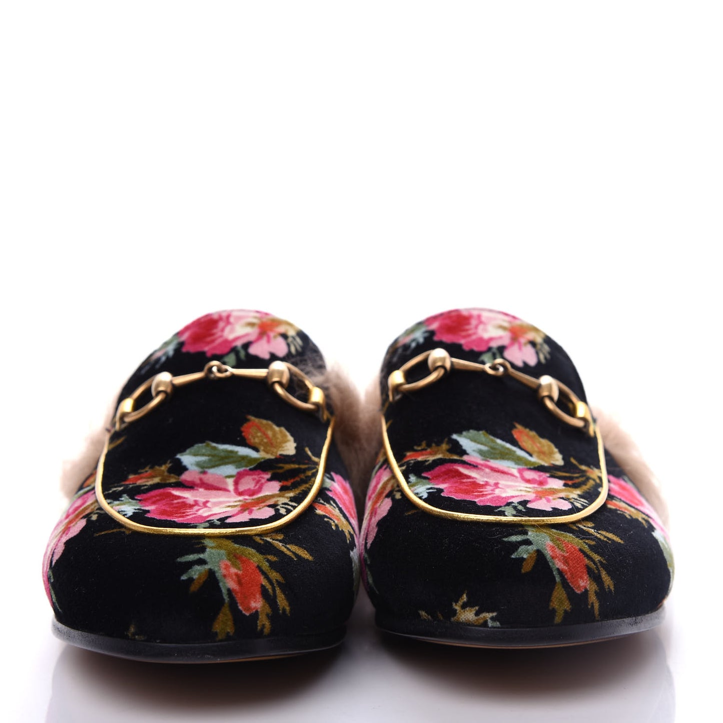 Velvet Fur Floral Womens Princetown Slippers 37 Black