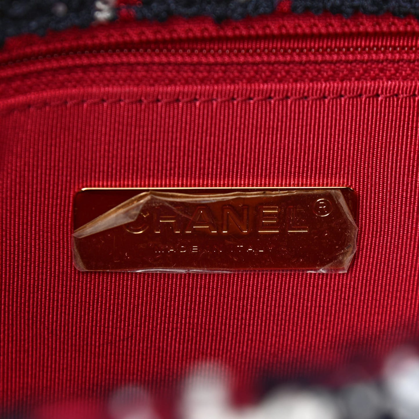 Tweed Quilted Large Chanel 19 Flap Navy Blue White Red
