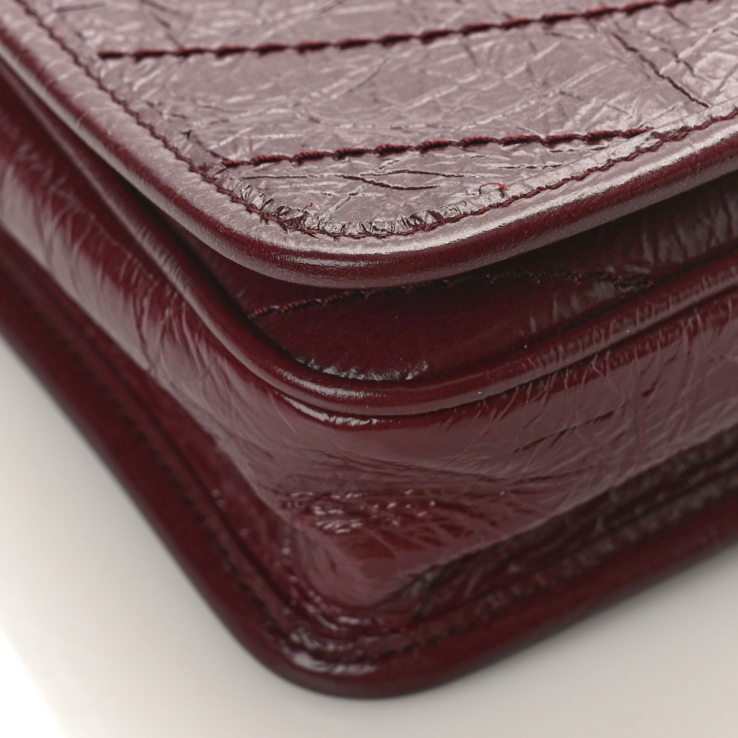Saint Laurent Crinkled Calfskin Matelasse Monogram Niki Chain Wallet Dark Legion Red 8 of 9