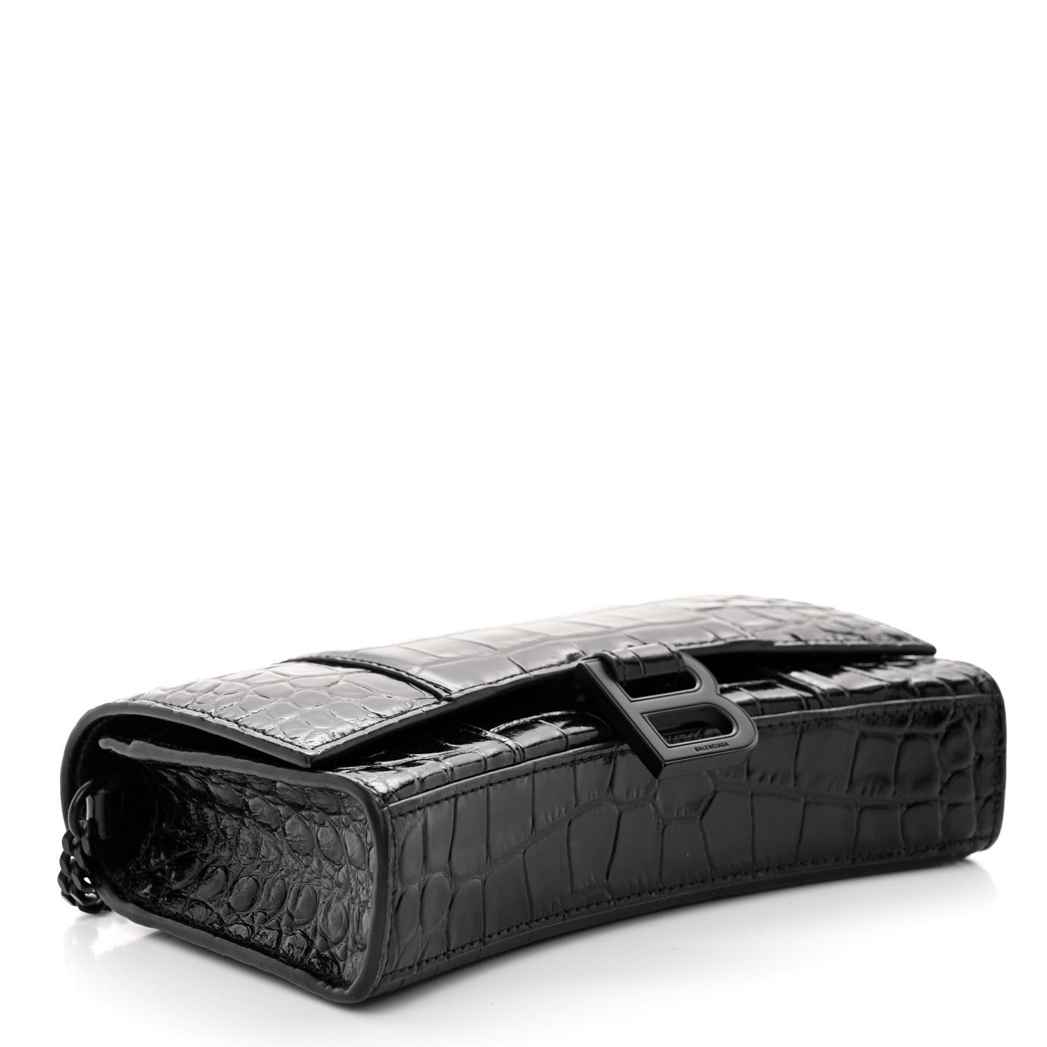 Balenciaga Shiny Calfskin Monochrome Crocodile Embossed Hourglass Chain Bag Black 4 of 9