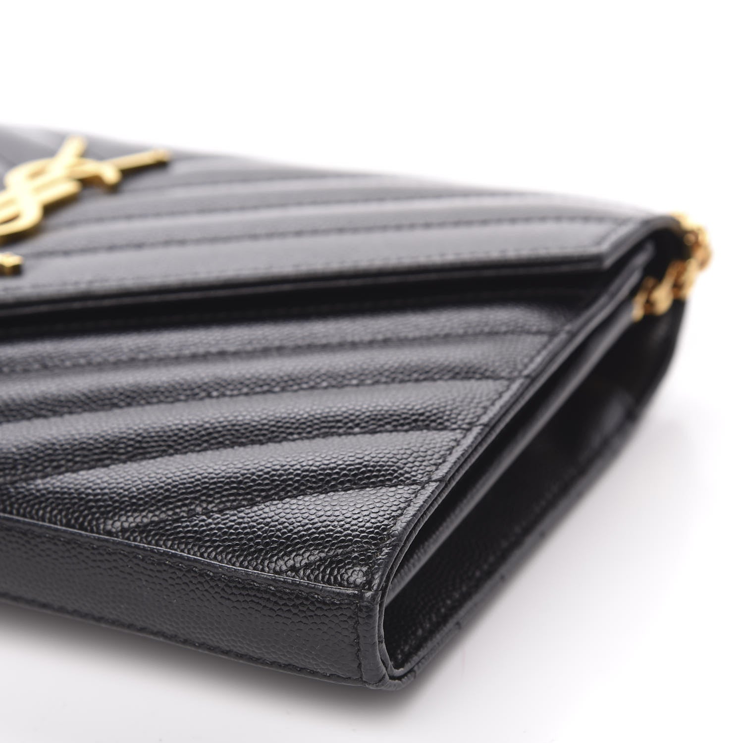 Saint Laurent Grain De Poudre Matelasse Chevron Monogram Chain Wallet Black 8 of 8