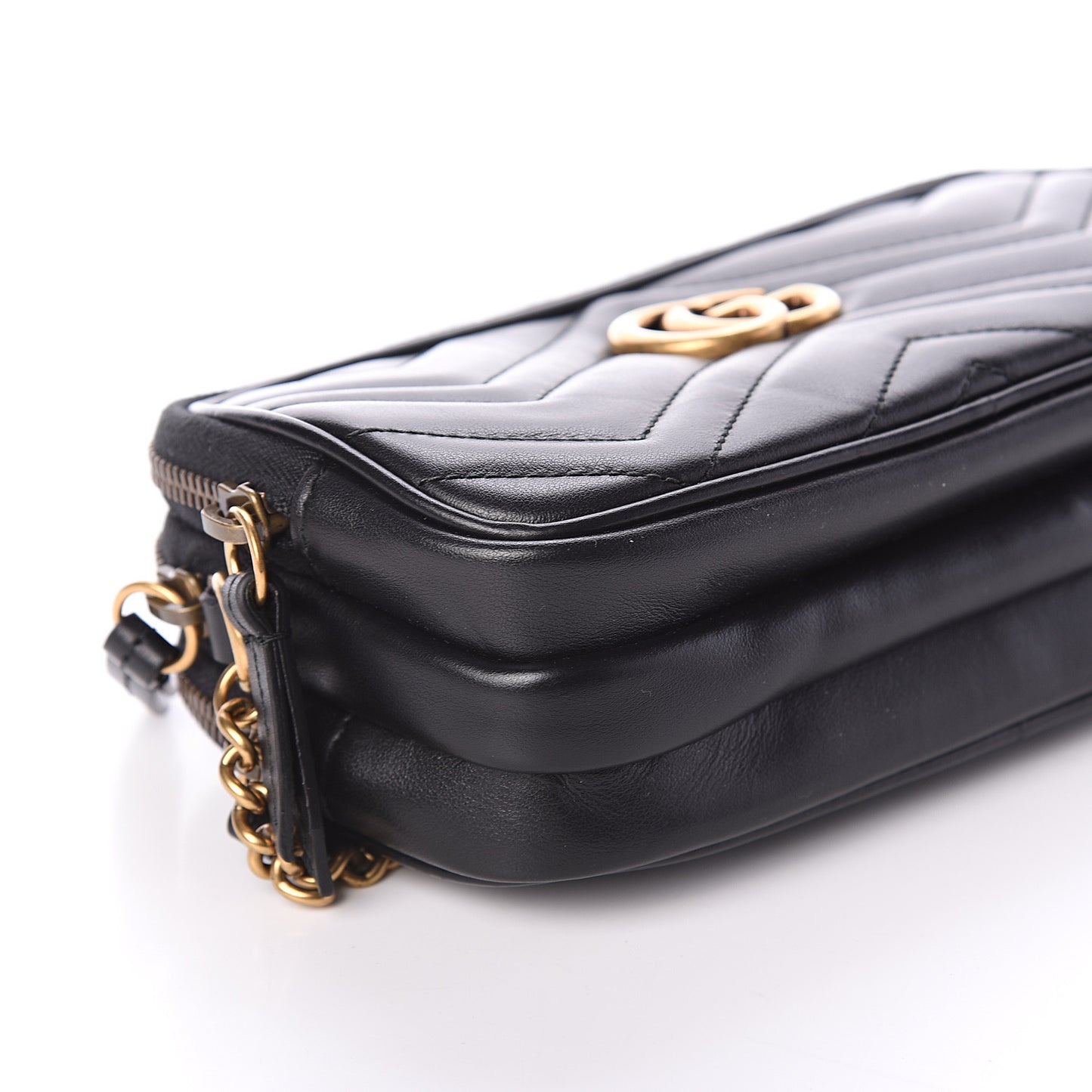 Calfskin Matelasse Mini GG Marmont Chain Crossbody Bag Black