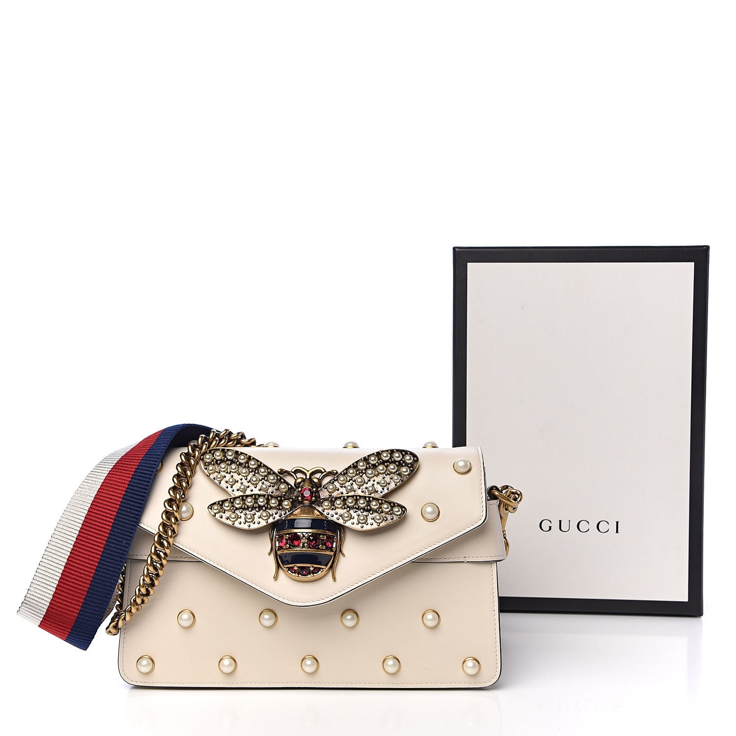 Nappa Pearl Studded Mini Queen Margaret Broadway Shoulder Bag Mystic White