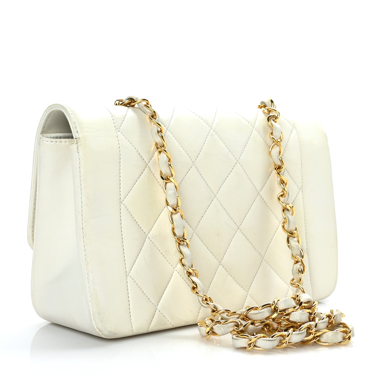 Lambskin Quilted Small Single Flap White
