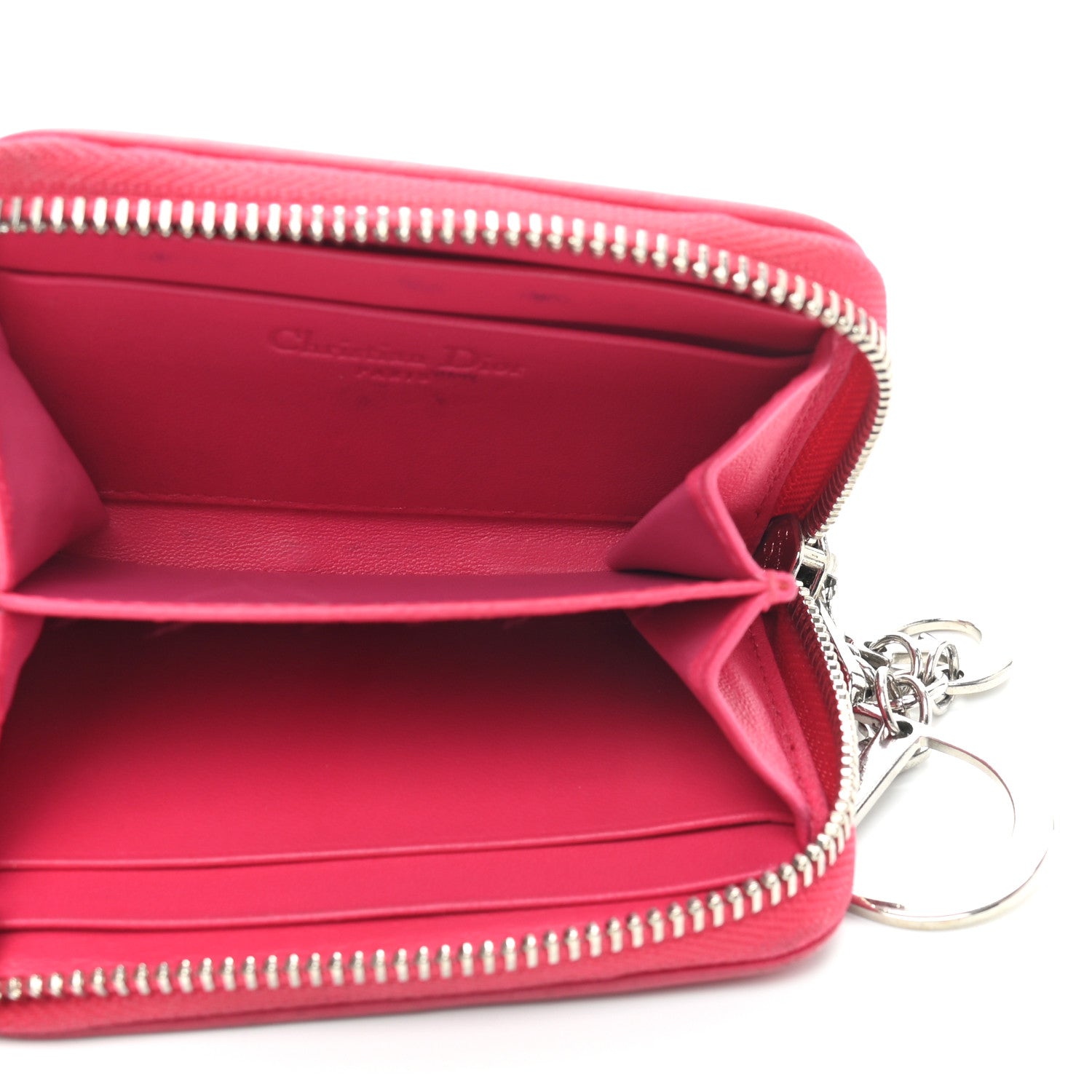 Christian Dior Lambskin Cannage Mini Lady Dior Zip Portemonnaie Fuchsia 9 of 13