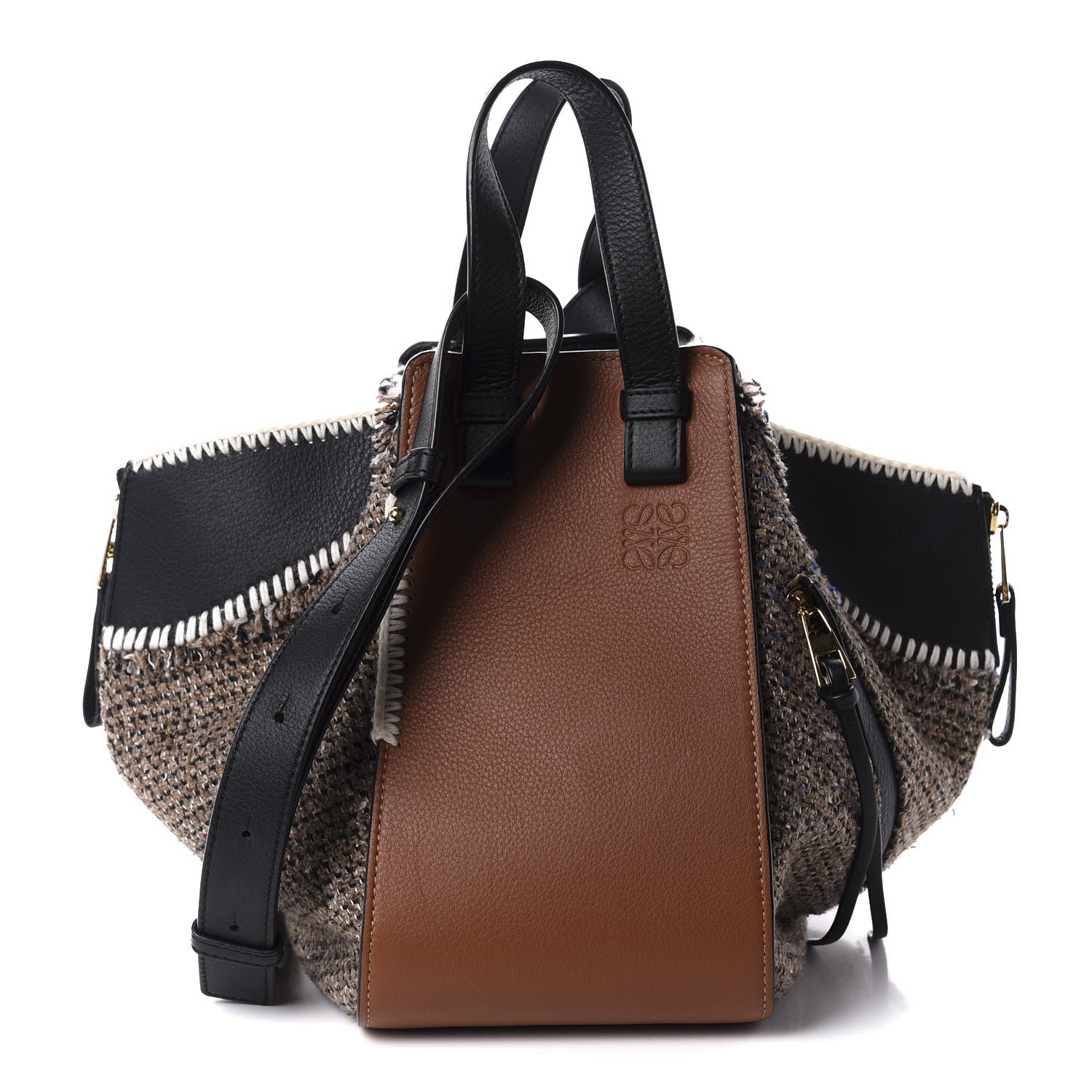 Loewe Calfskin Tweed Small Hammock Shoulder Bag Tan Black 1 of 15