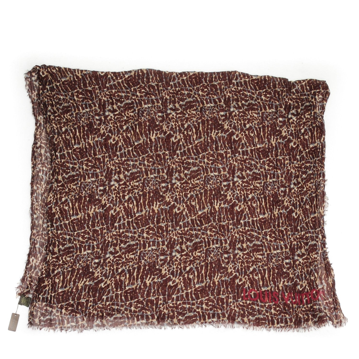 Louis Vuitton Cashmere Silk Lezard Stole Burgundy 5 of 8