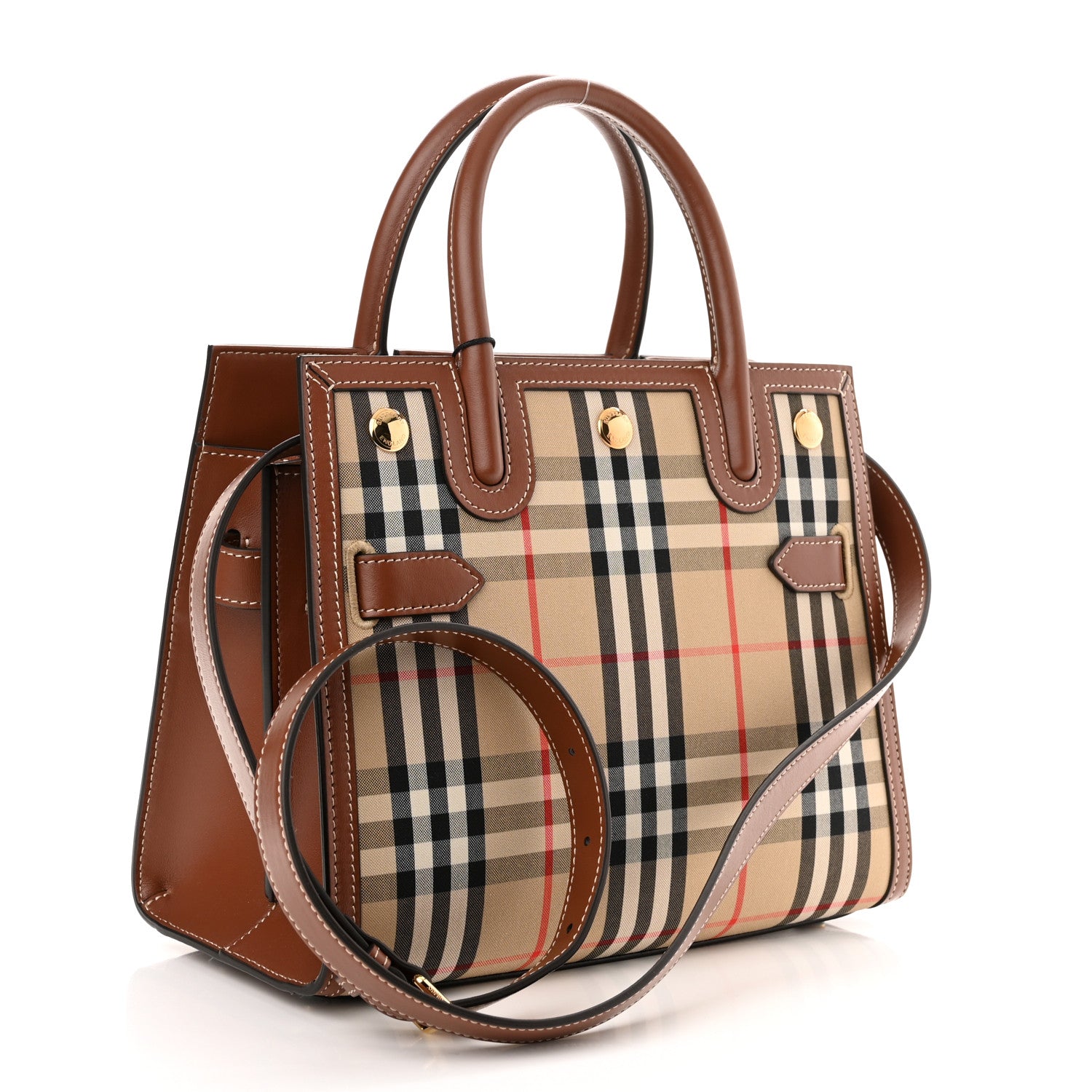 Burberry Calfskin Vintage Check Mini Two Handle Title Bag Archive Beige 3 of 8