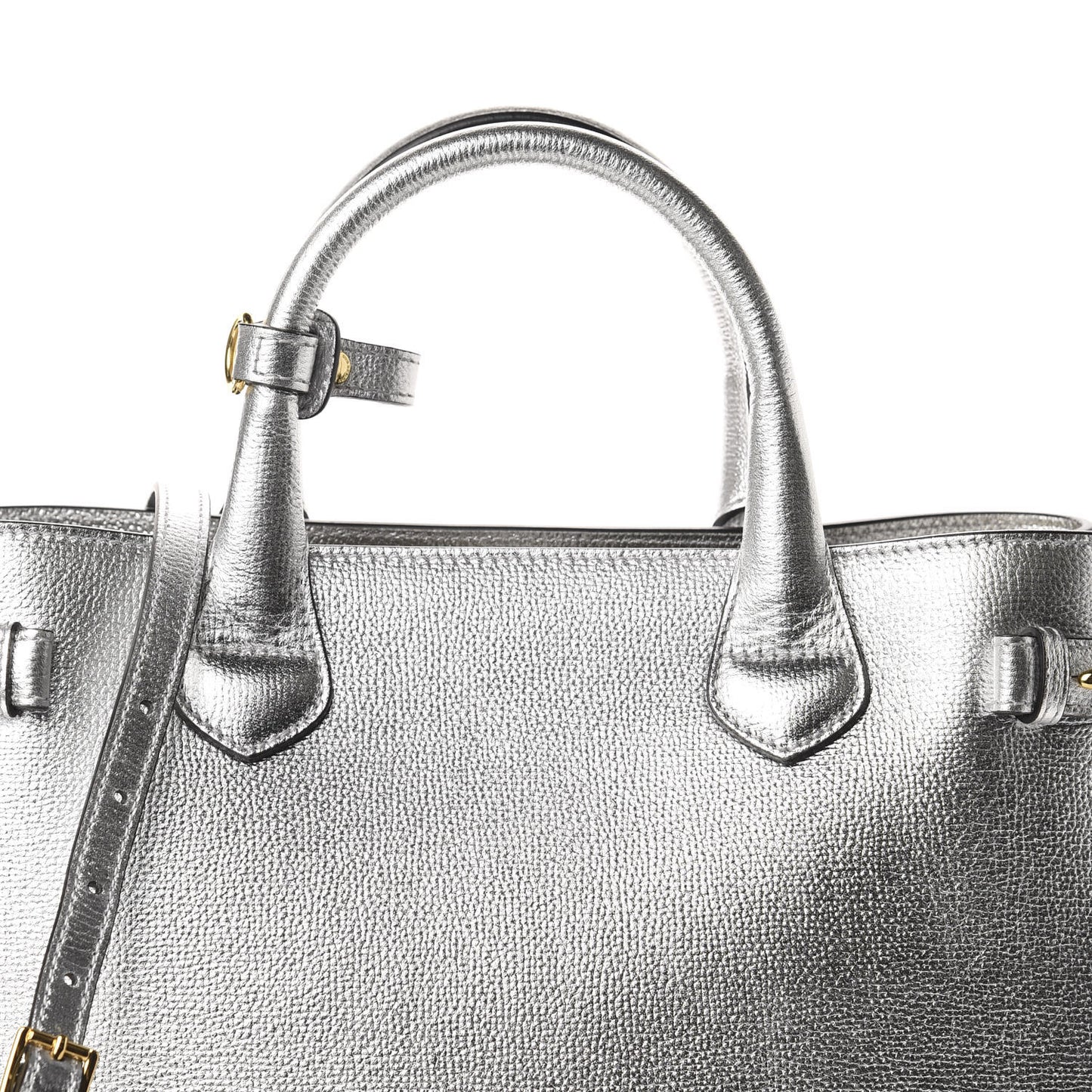 Metallic Grainy Calfskin House Check Medium Banner Tote Silver
