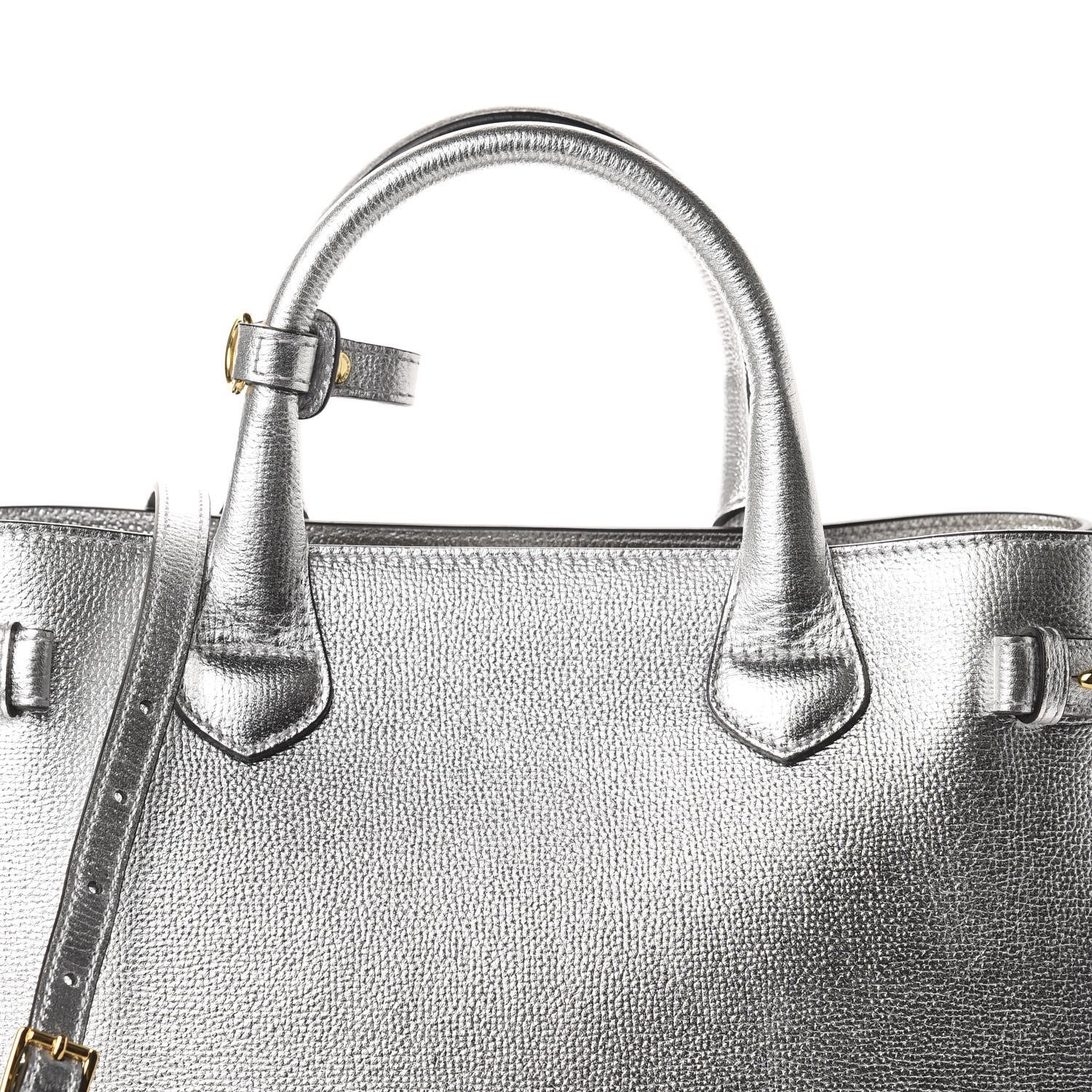 Burberry Metallic Grainy Calfskin House Check Medium Banner Tote Silver 10 of 10