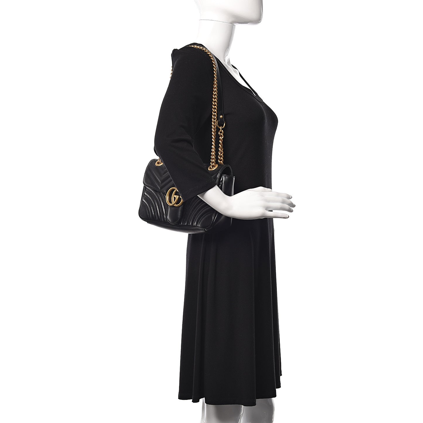 Calfskin Matelasse Mini GG Marmont Shoulder Bag Black