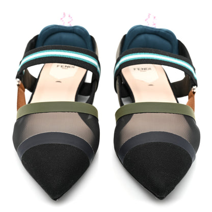 Fendi Technical Mesh Canvas Colibri Slingback Ballerina Flats 40 Black Verde Military 2 of 8