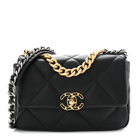 Lambskin Quilted Medium Chanel 19 Flap Black