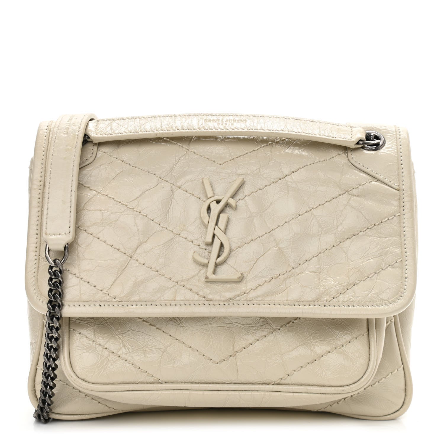 Saint Laurent Crinkled Calfskin Matelasse Monogram Baby Niki Chain Satchel Light Natural 2 of 14