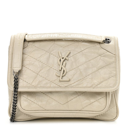 Saint Laurent Crinkled Calfskin Matelasse Monogram Baby Niki Chain Satchel Light Natural 2 of 14