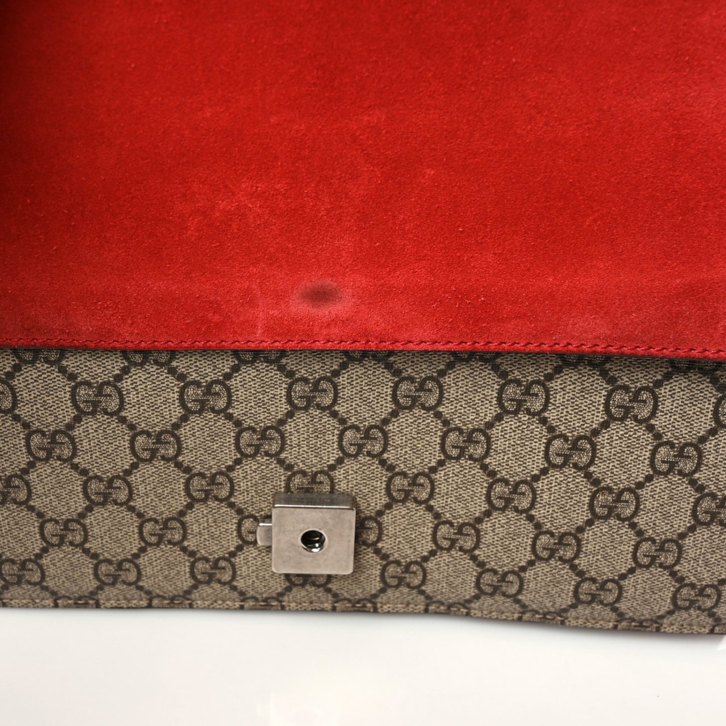 GG Supreme Monogram Suede Cudu Medium Dionysus Shoulder Bag Beige Ebony Vulcanic Red
