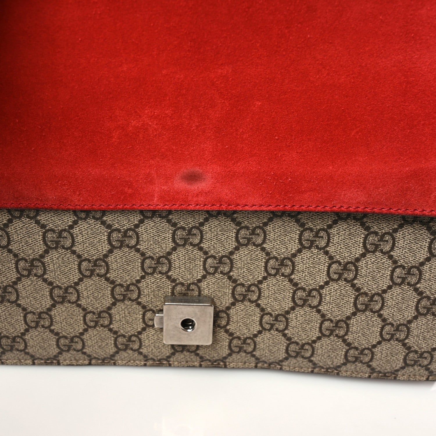 Gucci GG Supreme Monogram Suede Cudu Medium Dionysus Shoulder Bag Beige Ebony Vulcanic Red 12 of 13