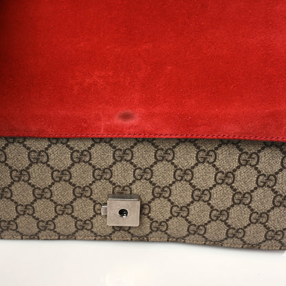 Gucci GG Supreme Monogram Suede Cudu Medium Dionysus Shoulder Bag Beige Ebony Vulcanic Red 12 of 13