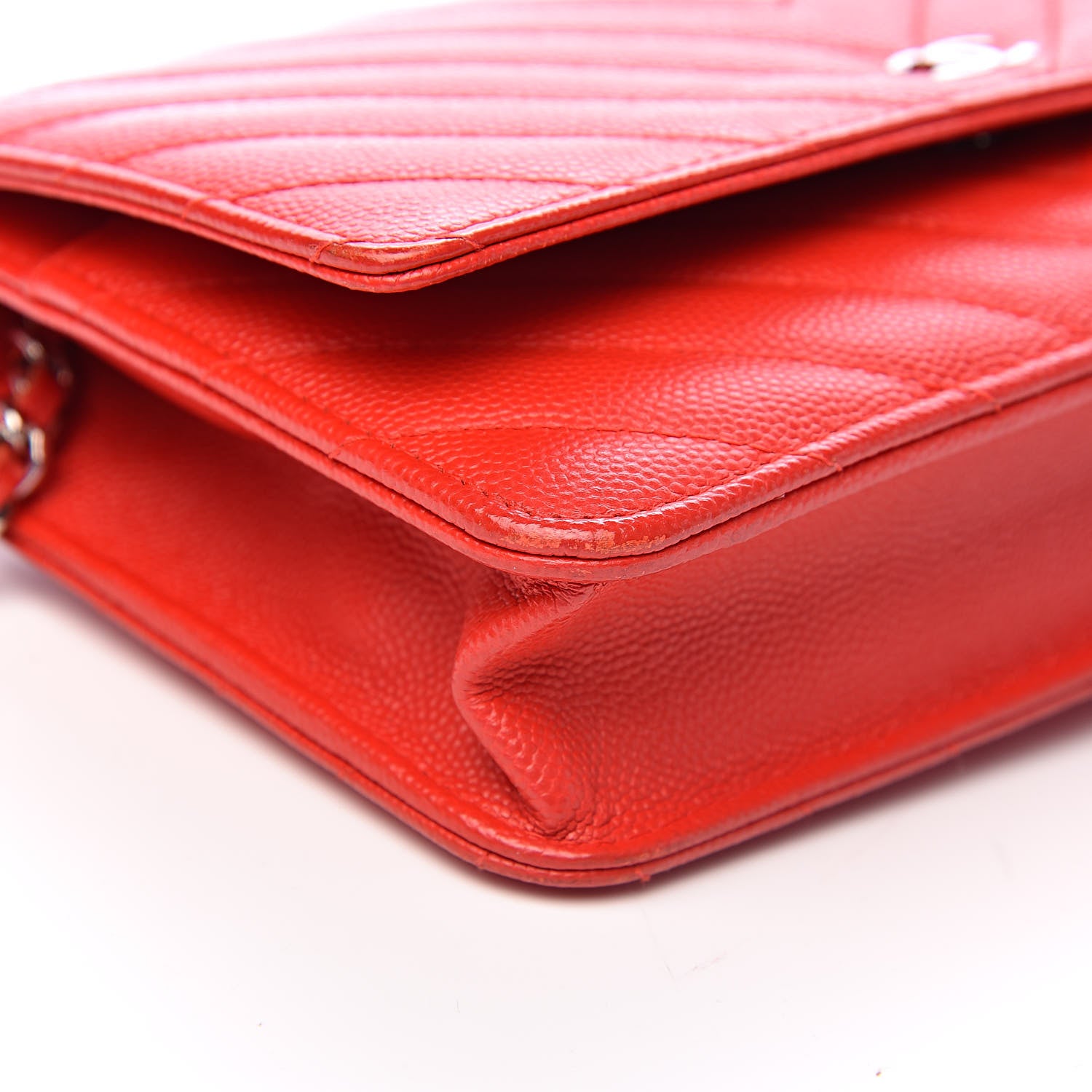 Chanel Caviar Chevron Quilted Wallet On Chain WOC Red 12 of 18