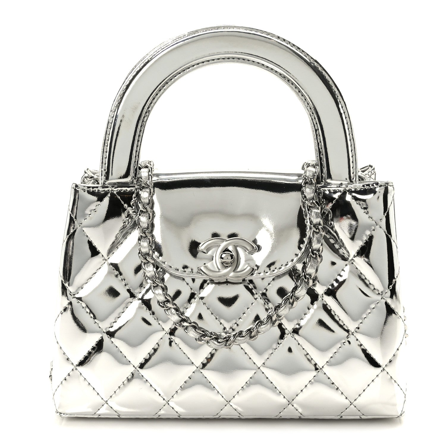 Chanel Mirror Calfskin Metallic Calfskin Quilted Nano Kelly Shopper Silvery 1 of 10