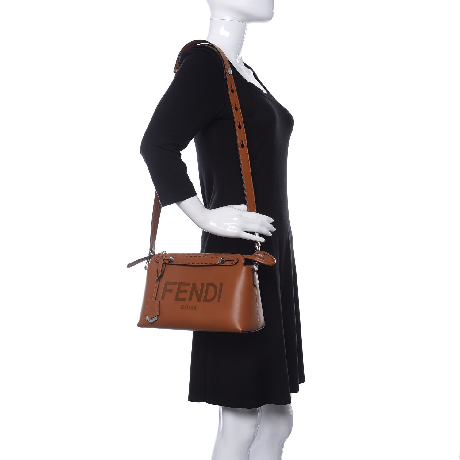 Fendi Vitello King Logo Embossed Medium By The Way Boston Bag Cuoio 2 of 9