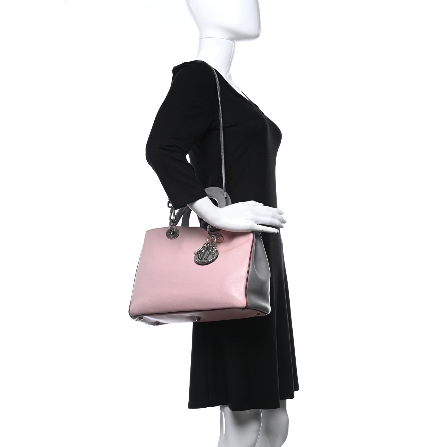 Christian Dior Smooth Calfskin Medium Tri-Color Diorissimo Tote Pink Grey Burgundy 2 of 14