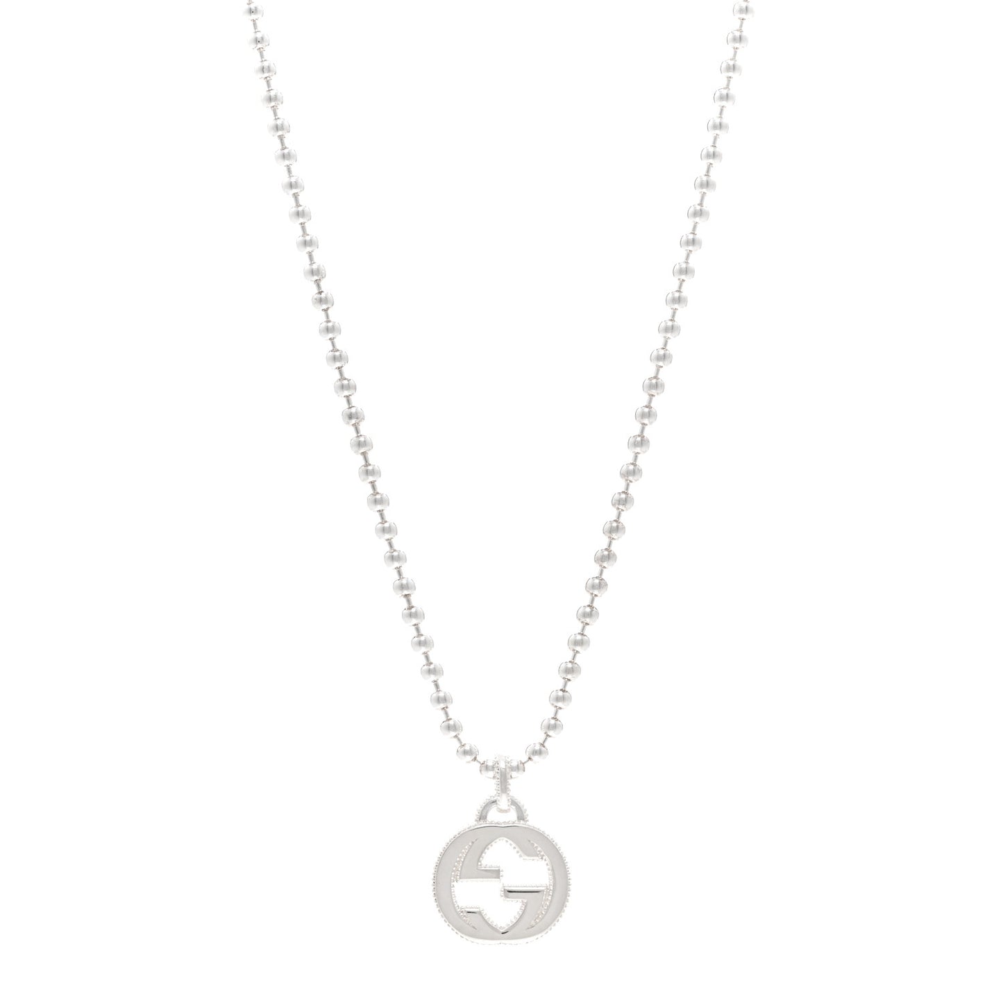 Sterling Silver Interlocking GG Pendant Beaded Necklace