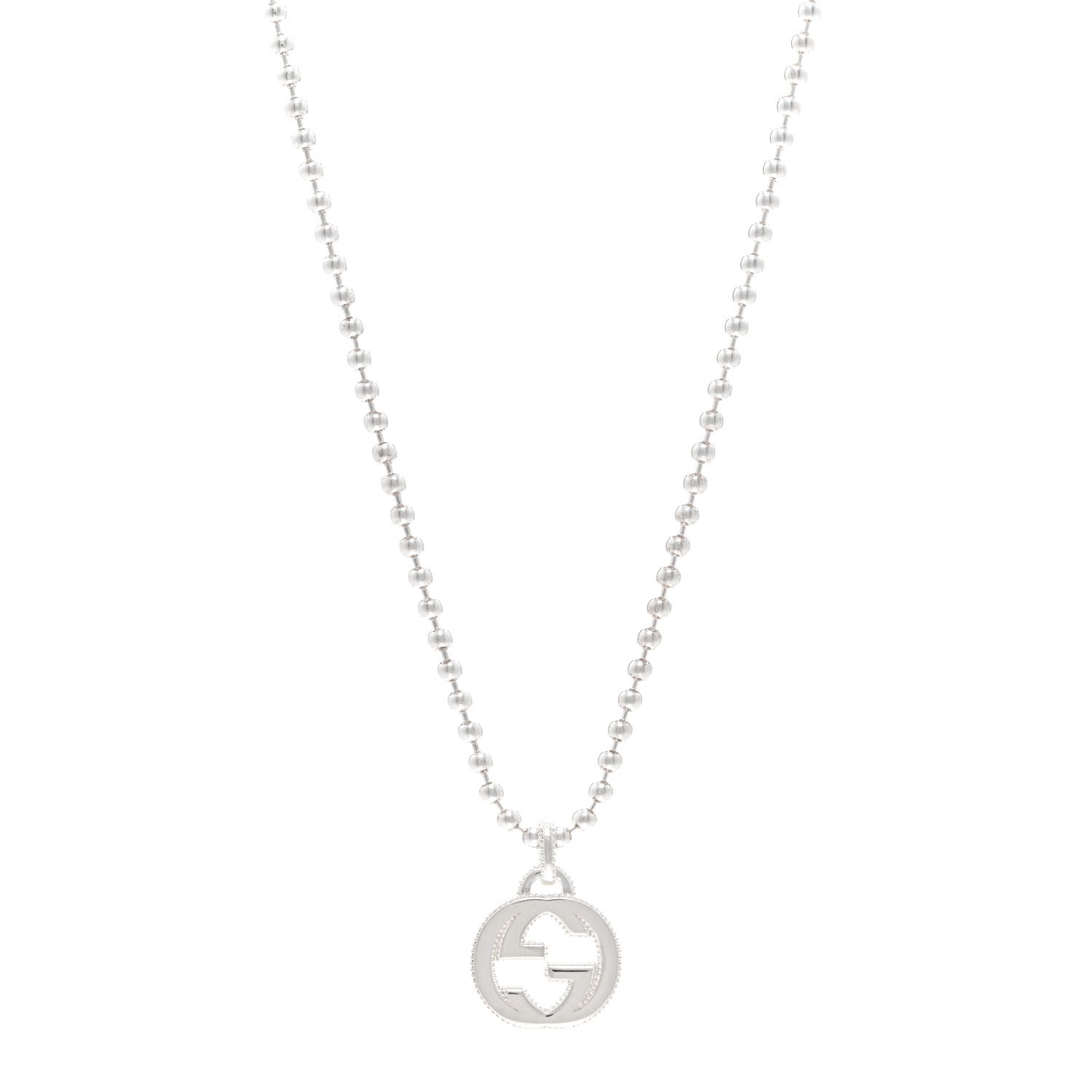 Gucci Sterling Silver Interlocking GG Pendant Beaded Necklace 1 of 4