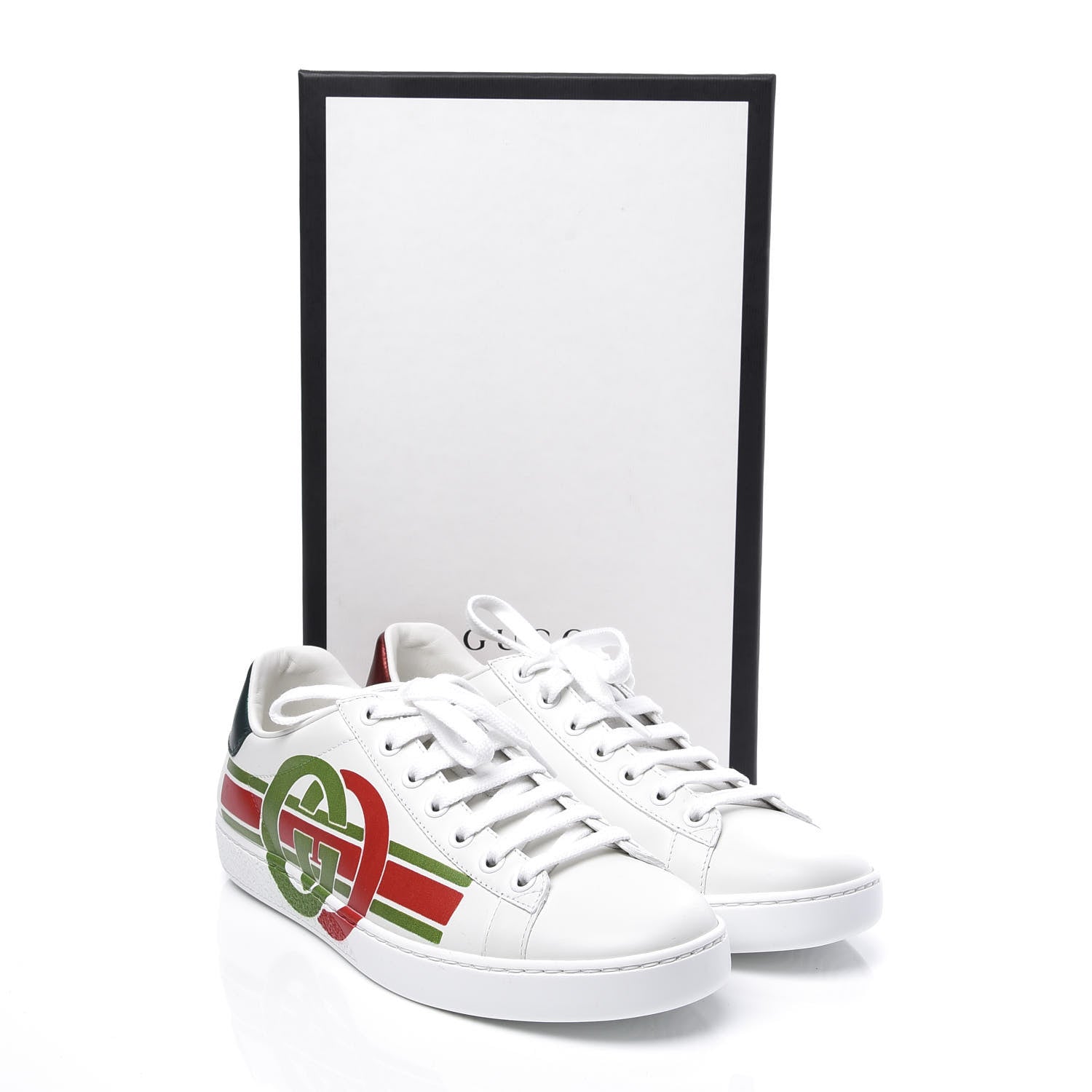 Gucci Calfskin Interlocking G Womens New Ace Sneakers 36.5 White Red Flame Green 11 of 11