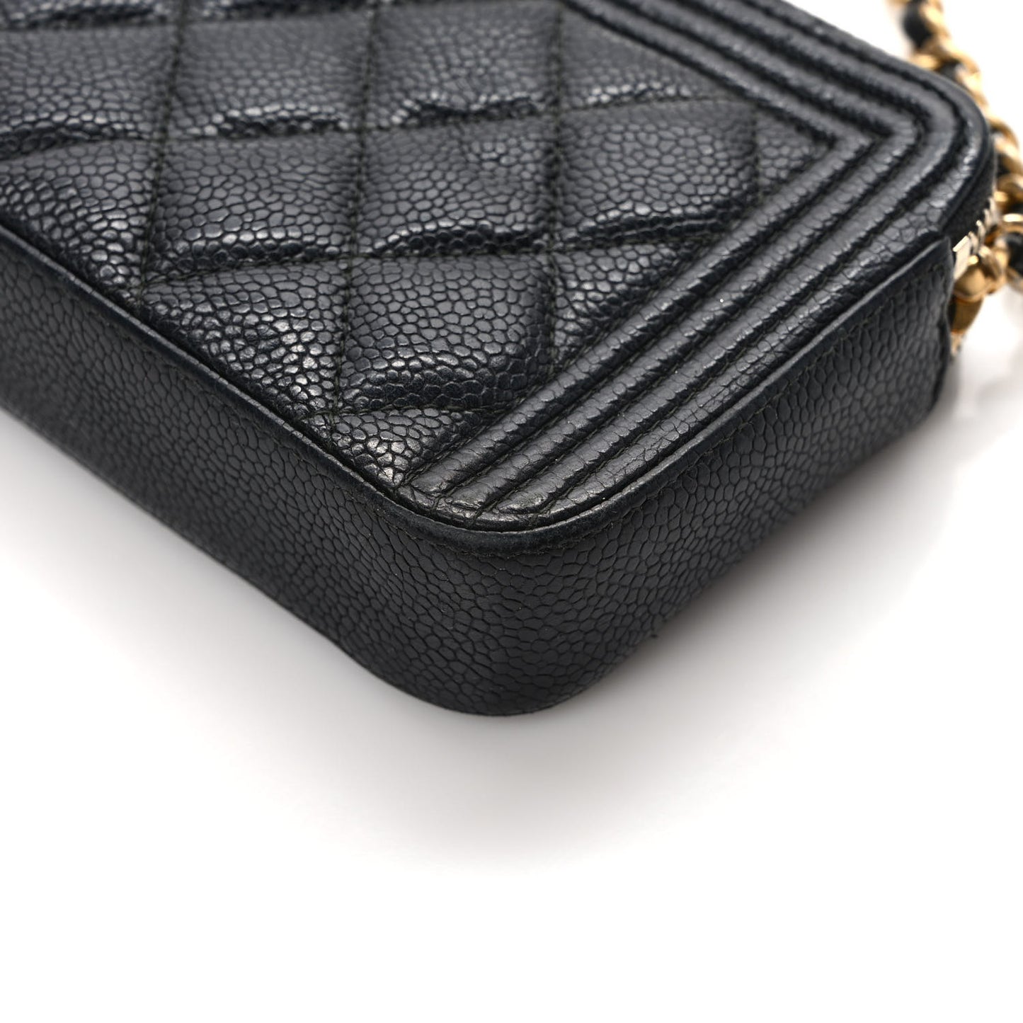 Caviar Quilted Small Boy Clutch With Chain Black