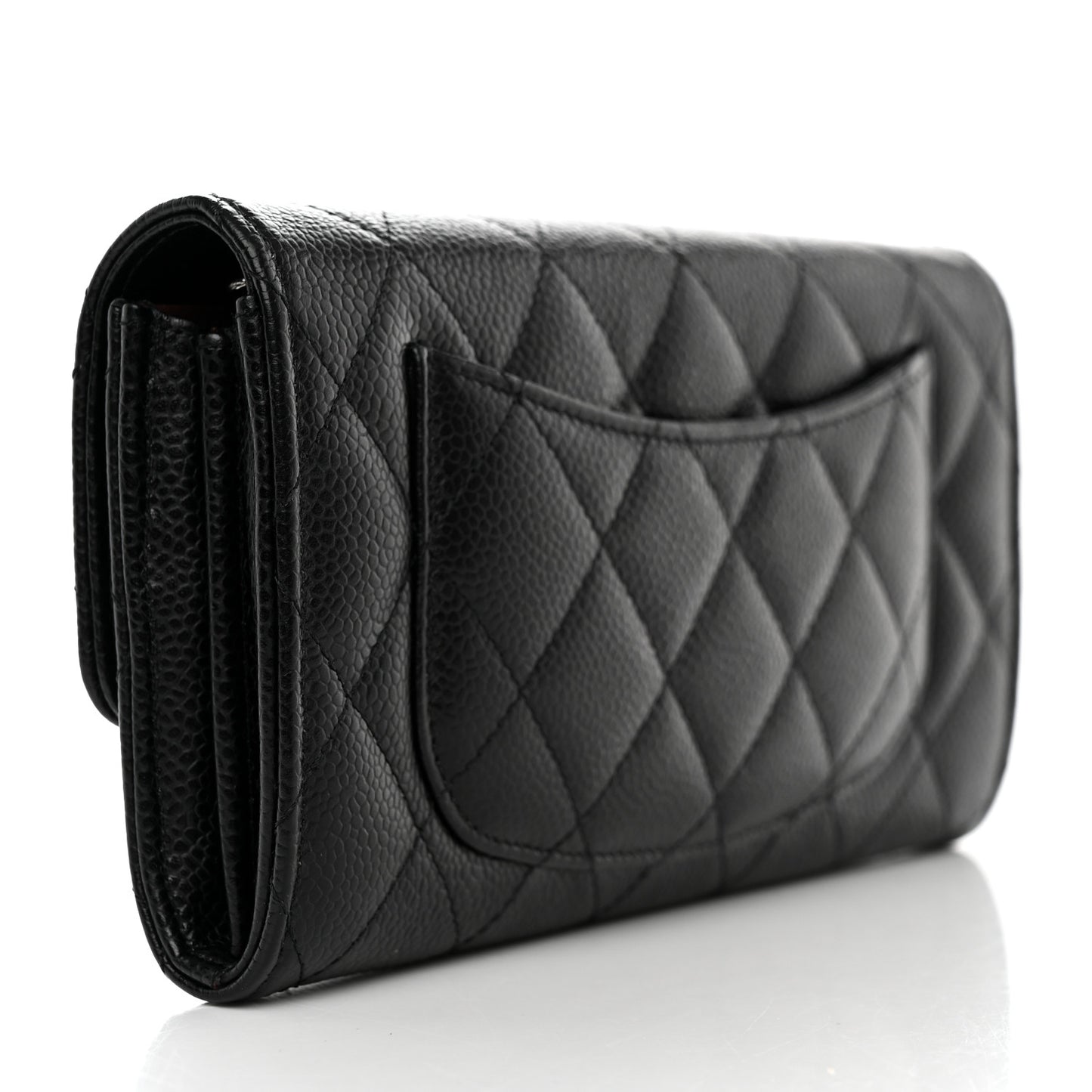 Caviar Quilted Large Gusset Flap Wallet Black