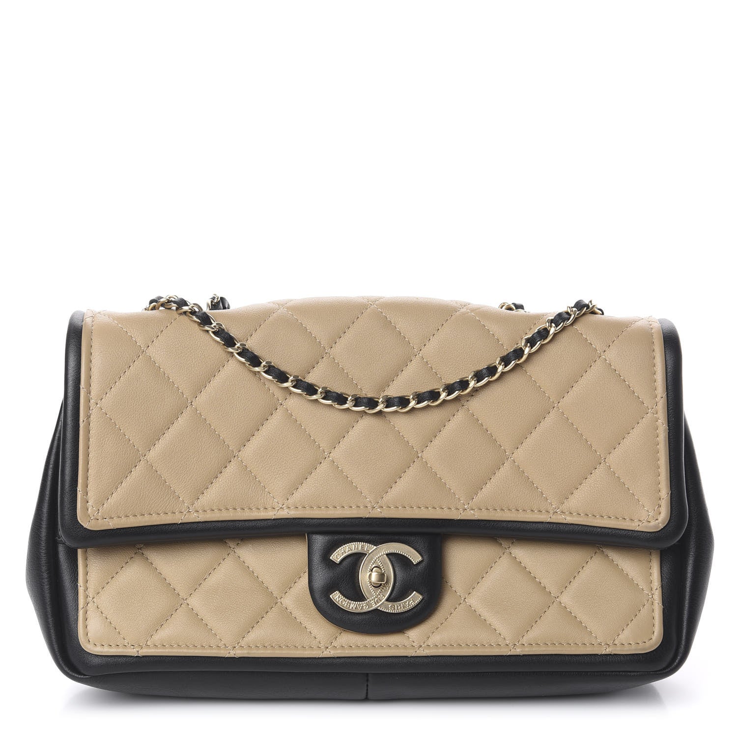 Chanel Calfskin Quilted Medium Graphic Flap Beige Black 1 of 9