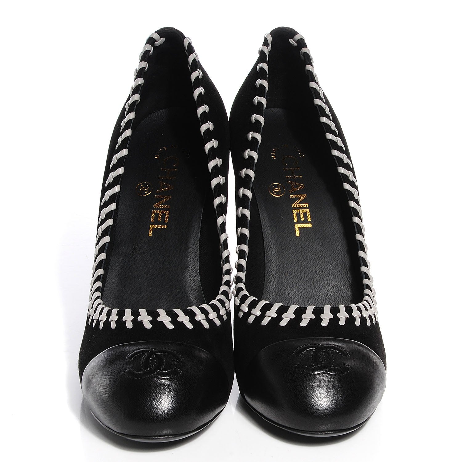 Chanel Suede CC Cap Toe Pumps 39 Black White 2 of 7