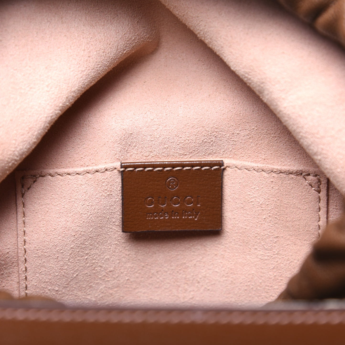 Monogram Textured Calfskin Horsebit 1955 Drawstring Bucket Bag Beige Brown Sugar