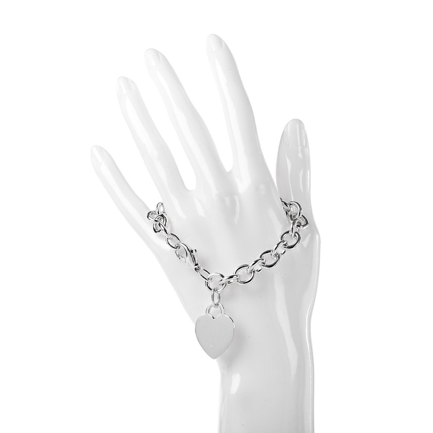 Sterling Silver Heart Tag Charm Bracelet