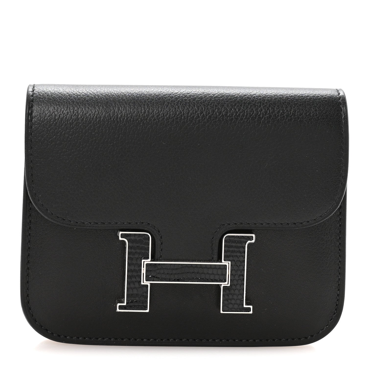 Hermes Evergrain Lizard Constance Slim Wallet Black 1 of 9