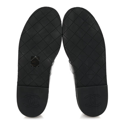 Chanel Crumpled Lambskin Cap Toe Chain CC Turnlock Mary Jane Flats 37 Black 6 of 9