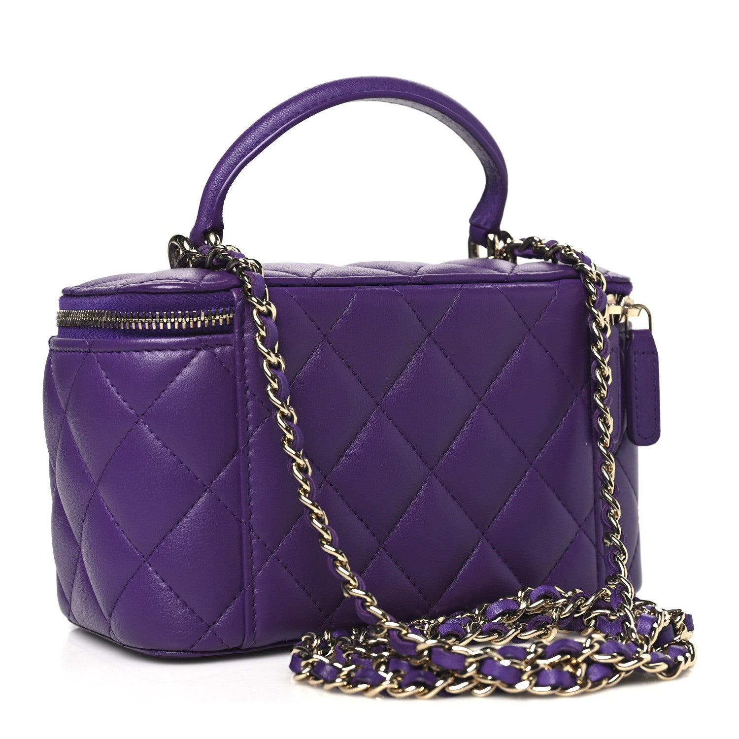 Chanel Lambskin Quilted Small Top Handle Vanity Case With Chain Purple 3 of 11