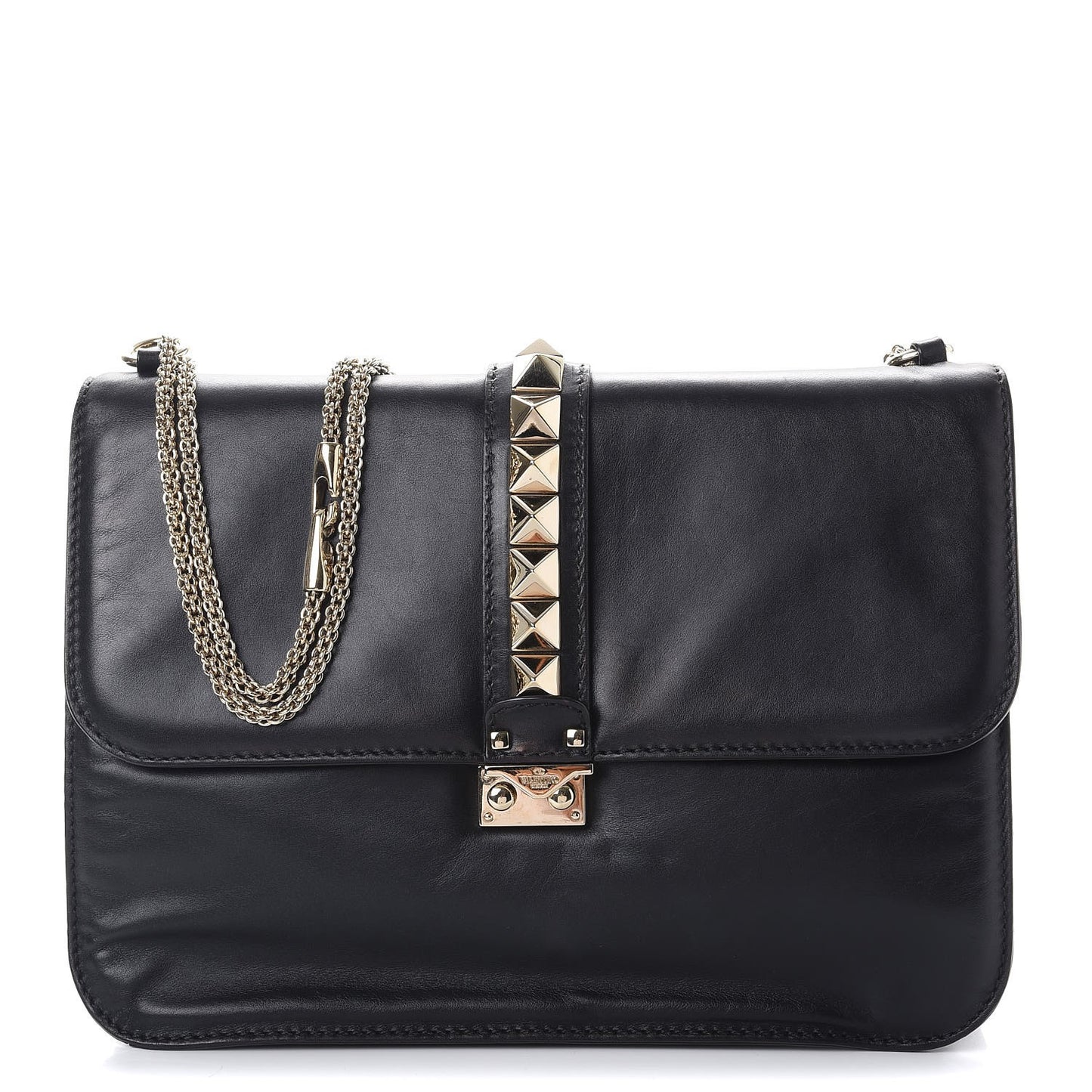 Vitello Extra Large Glam Lock Rockstud Flap Black