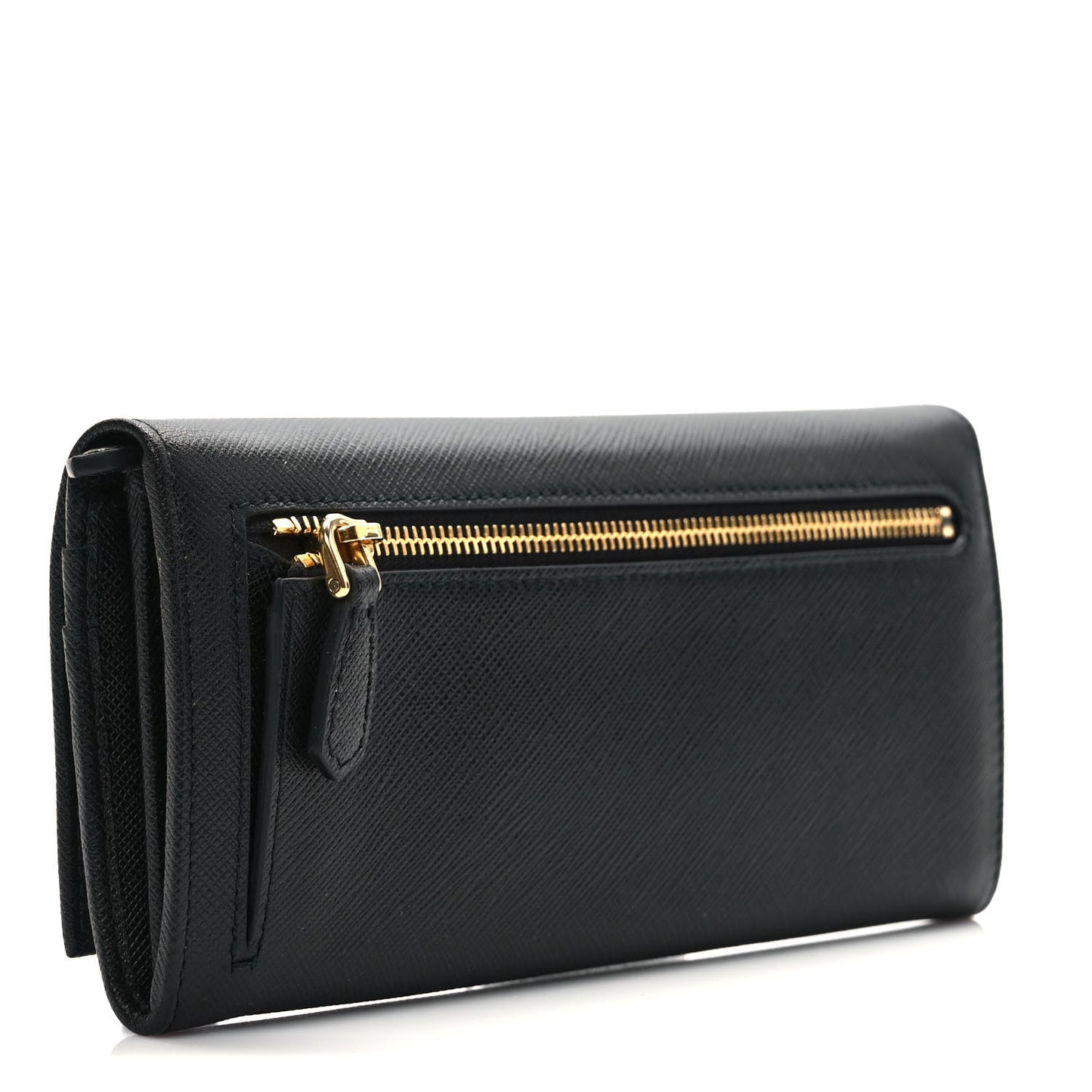 Saffiano Triangle Logo Continental Flap Travel Wallet Black