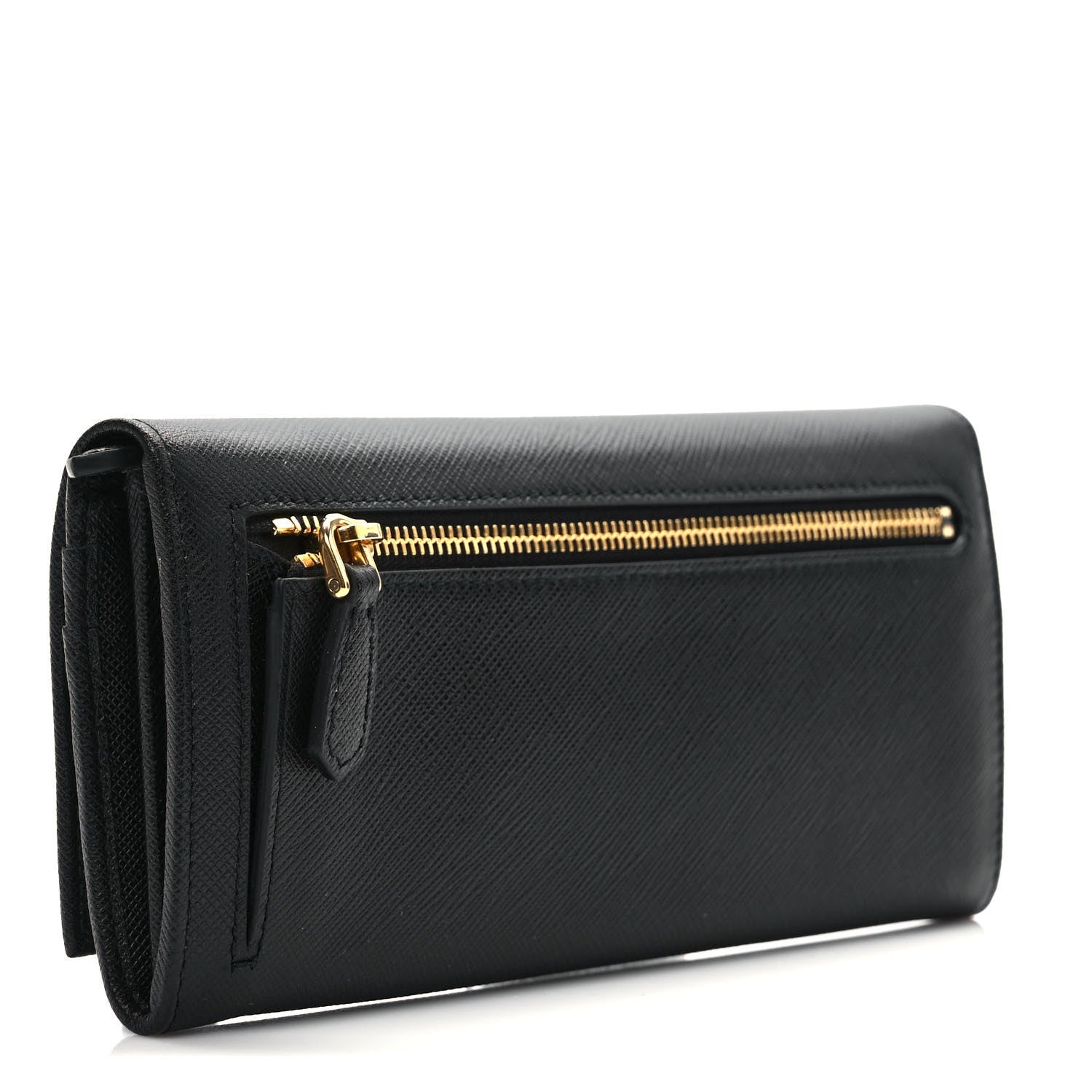 Prada Saffiano Triangle Logo Continental Flap Travel Wallet Black 4 of 7