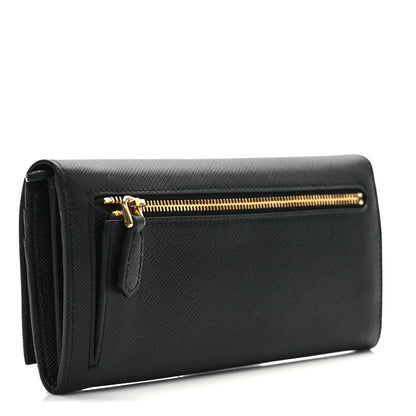 Prada Saffiano Triangle Logo Continental Flap Travel Wallet Black 4 of 7