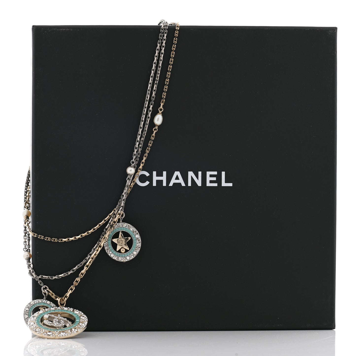 Ruthenium Crystal Pearl CC Star Moon Circle Necklace Silver Gold Turquoise