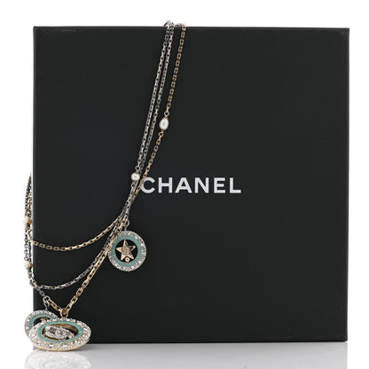 Chanel Ruthenium Crystal Pearl CC Star Moon Circle Necklace Silver Gold Turquoise 6 of 6