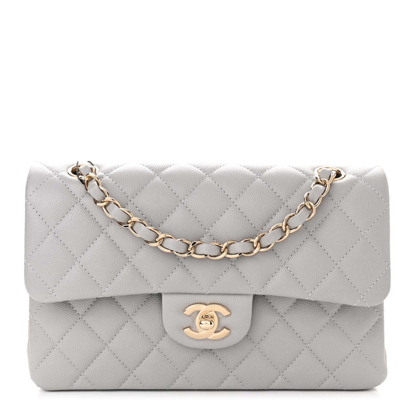Caviar Quilted Small Double Flap Grey