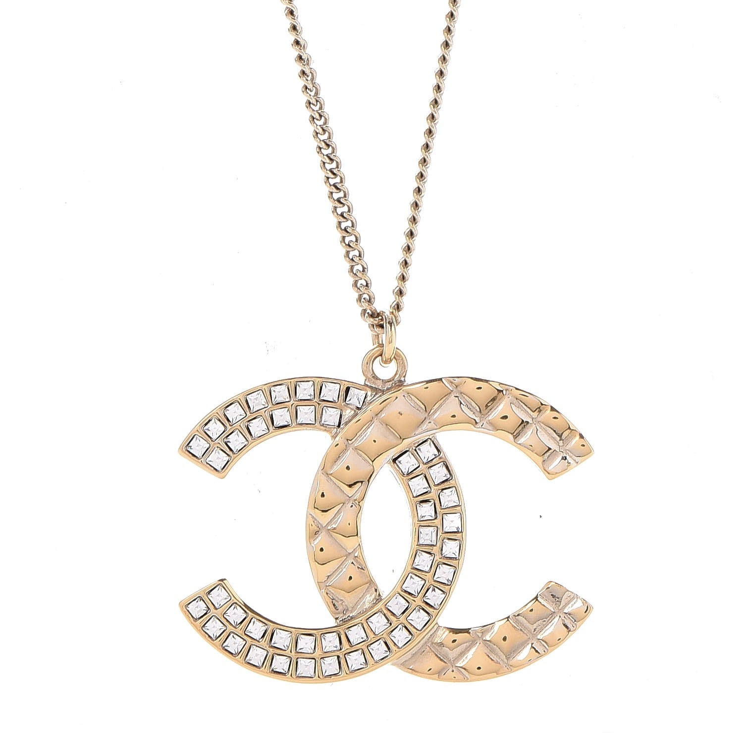Chanel Baguette Crystal Quilted CC Pendant Necklace Gold 3 of 6
